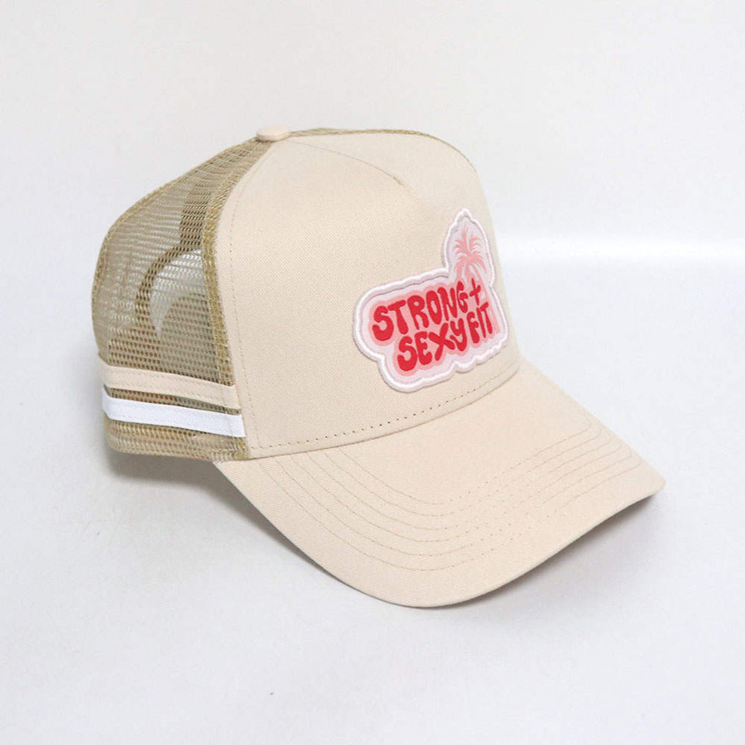 Strong + Sexy Fit Retro Palm Tree Trucker Hat