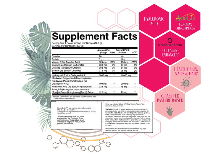 Collagen Peptides Plus Cinnamon Dulce. Strong + Sexy Fit Product Supplement Facts